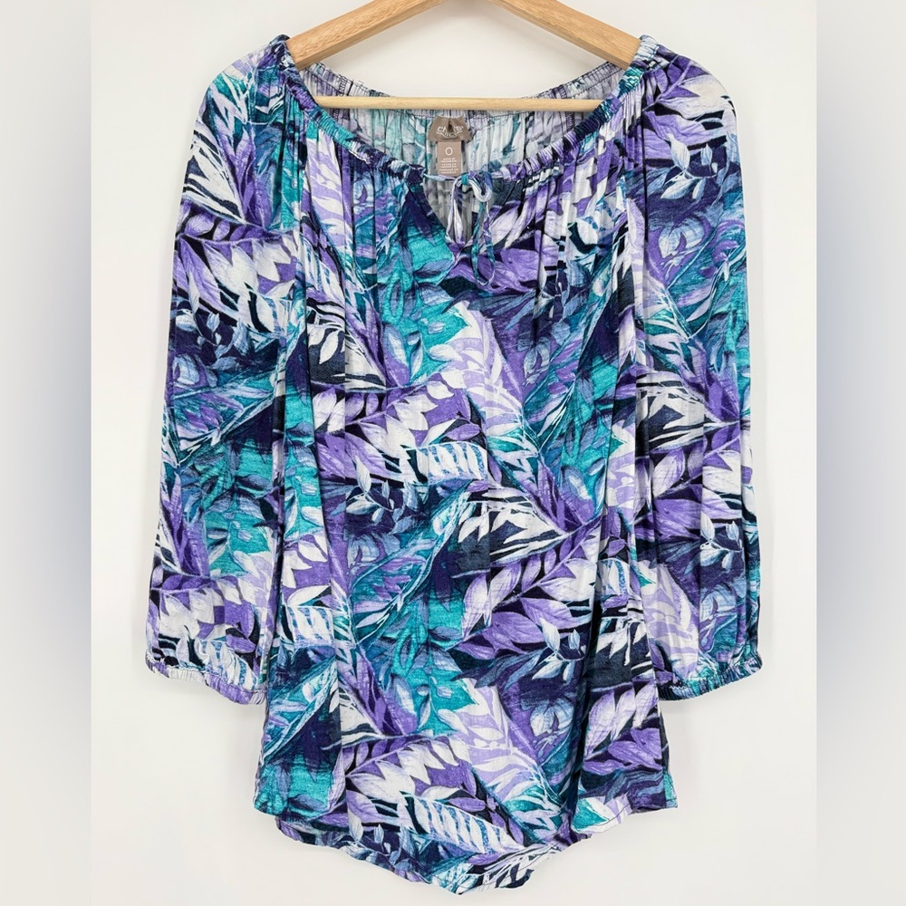 Chico's Floral Tropical Off Shoulder Top Blouse Size 0 Small